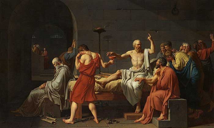 Pintura sobre la muestra de Sócrates usada en un ensayo filosófico de Mindshop.