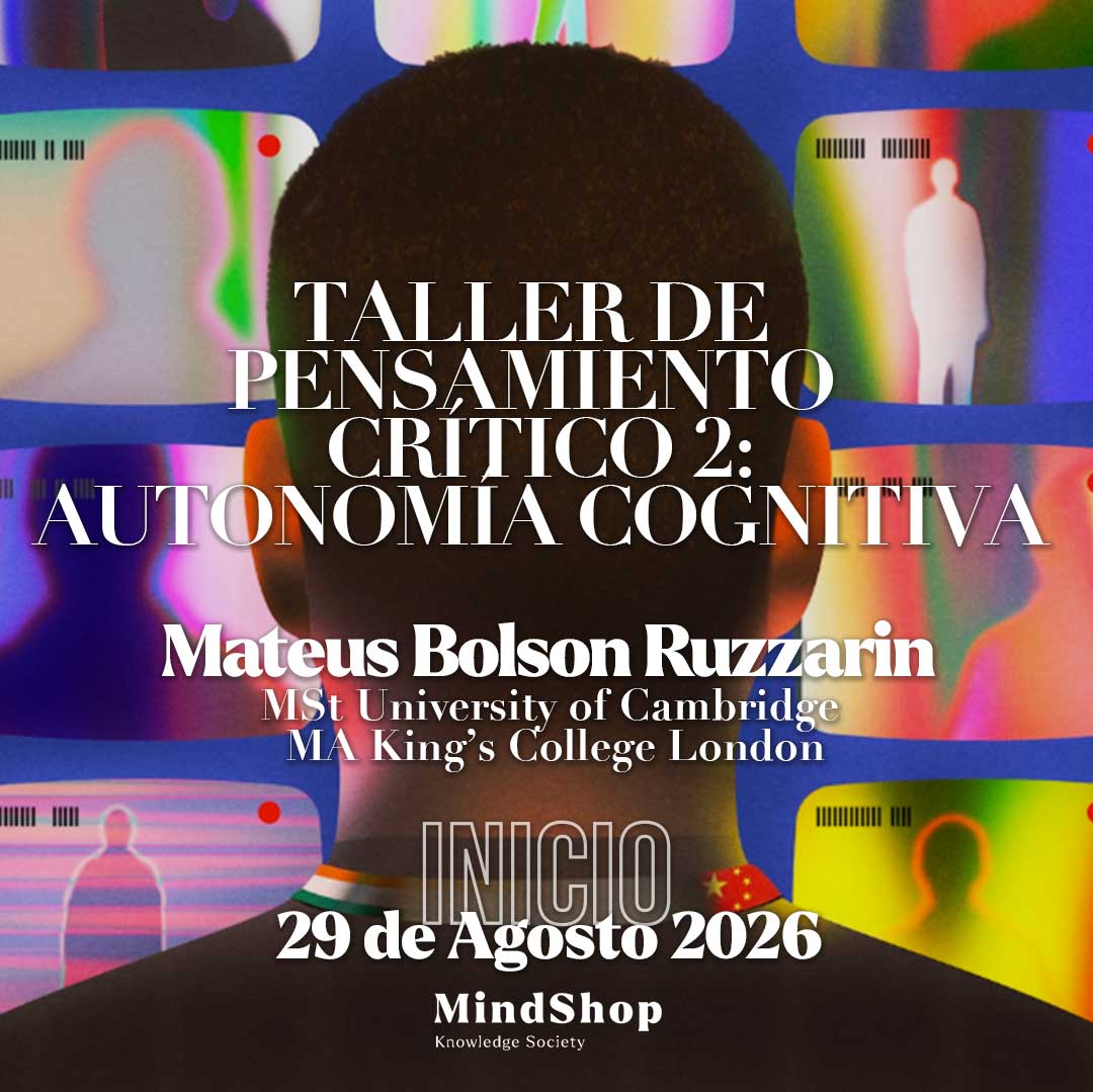 Portada del taller sobre pensamiento crítico y la autonomía cognitiva, conducido por Mateus Ruzzarin.