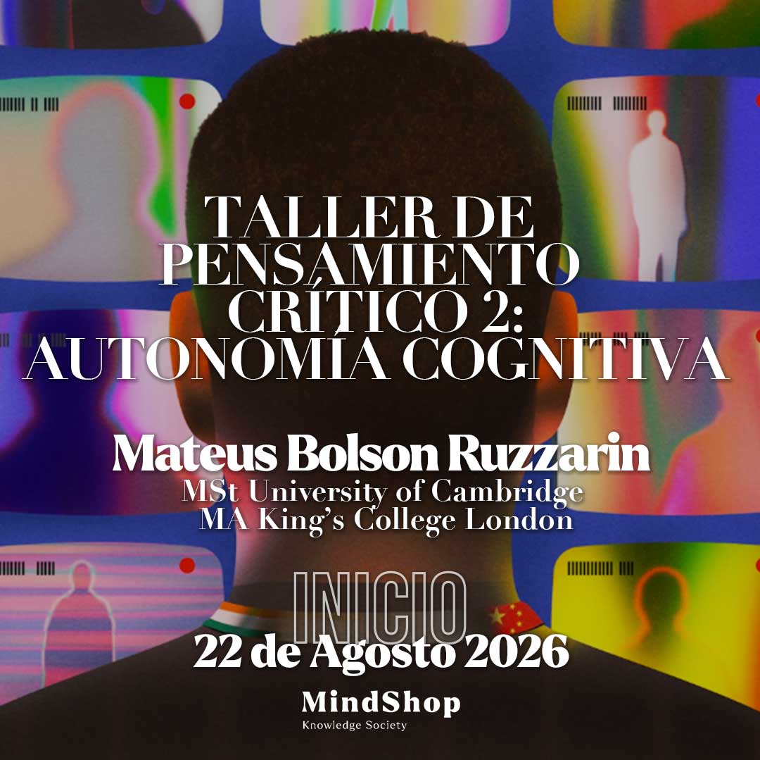 Portada del taller sobre pensamiento crítico y la autonomía cognitiva, conducido por Mateus Ruzzarin.