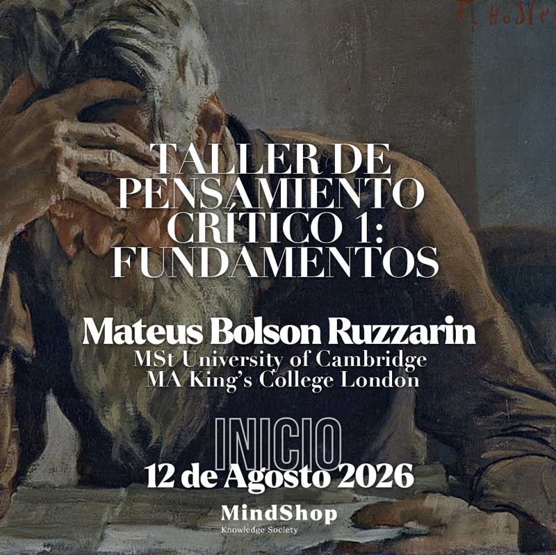 Portada del taller sobre pensamiento crítico, conducido por Mateus Ruzzarin.