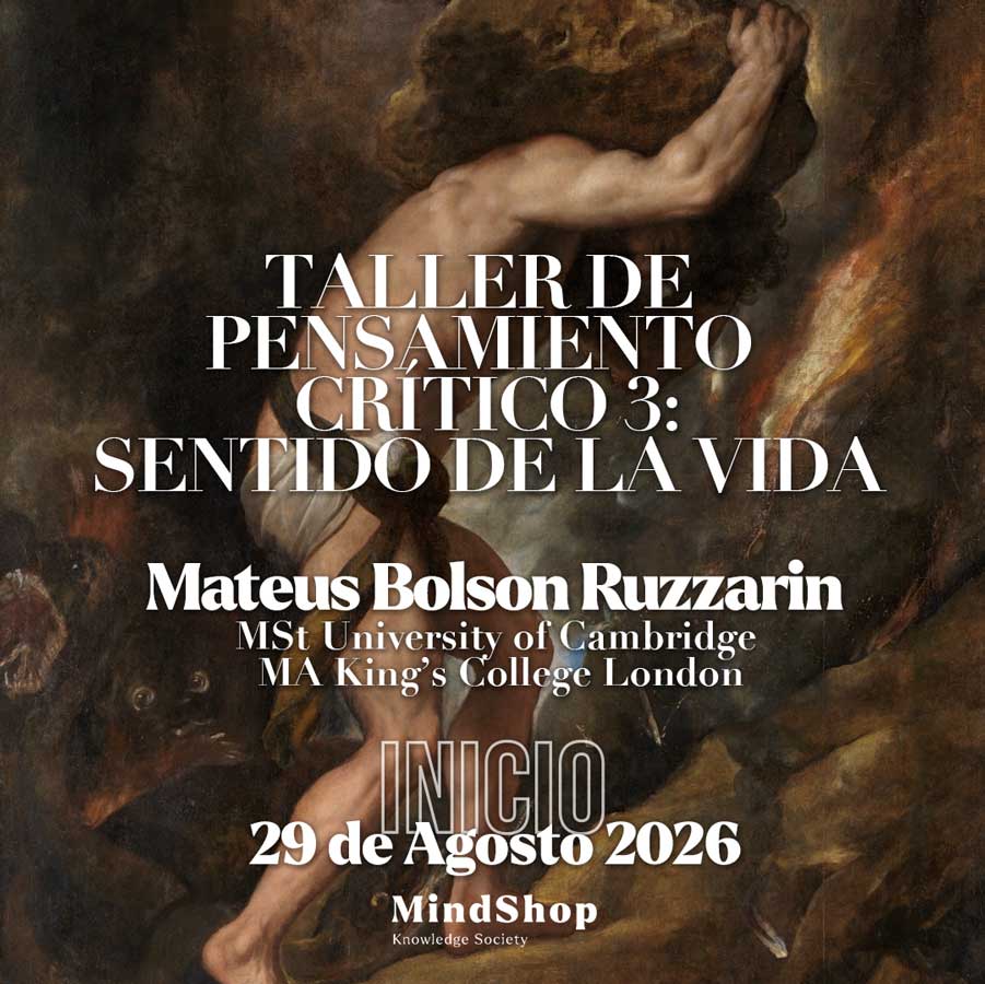 Portada del taller de pensamiento crítico impartido por Mindshop, enfocado al sentido de la vida.